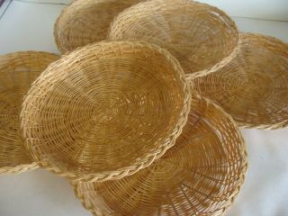 6 Vintage Bamboo Wicker Rattan Paper / Styro Plate Holders 9 " Camping Bbq Picnic