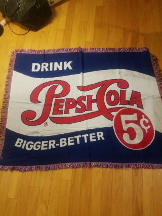 Vtg Pepsi Cola Blanket Throw Display Advertisement 5c White Blue Red Usa Made