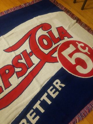 VTG Pepsi Cola Blanket Throw Display Advertisement 5c White Blue Red USA Made 5