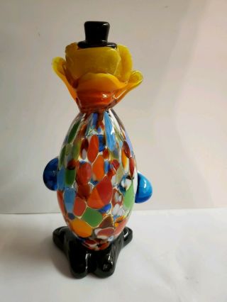 Vintage Clown Figurine Murano Glass Italy Style 7 in Bozo Rainbow Colors Circus 2