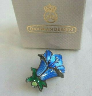 Vintage David Andersen Sterling Silver Enamel Bluebell Flower Pin,  Box