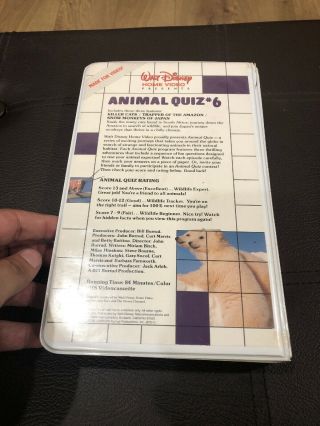 Vintage Walt Disney Home Video Animal Quiz 6 Vhs Tape Very Rare 3