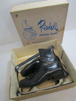 Vintage Riedell Black Ice Skates Lace Up Shoes Sz 8 1/2