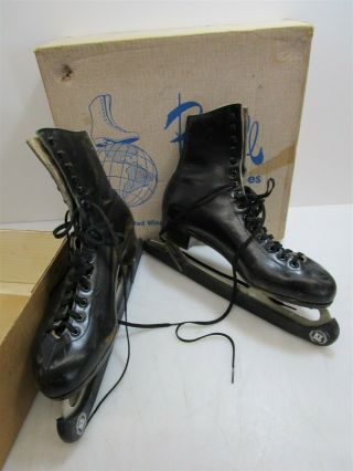 Vintage Riedell Black Ice Skates Lace Up Shoes SZ 8 1/2 2