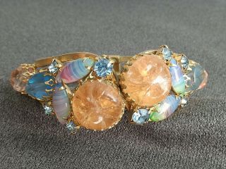 Rare Vintage Juliana D&e Goldtone Art Glass Rhinestone Clamper Bracelet