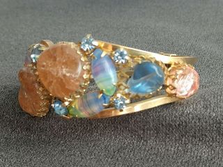 Rare Vintage Juliana D&E Goldtone Art Glass Rhinestone Clamper Bracelet 3
