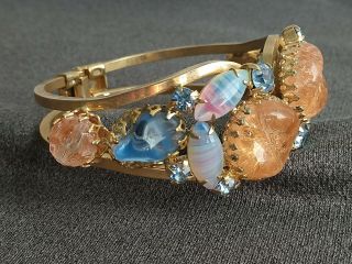 Rare Vintage Juliana D&E Goldtone Art Glass Rhinestone Clamper Bracelet 4