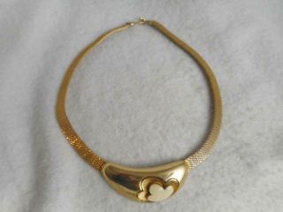 Orena Paris Vtg 1980s Mesh Chain Necklace W/ Gold Tone & Enamel Crescent Pendant