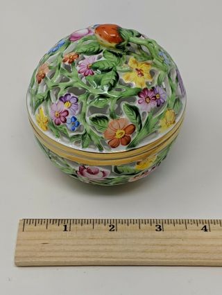 Vtg Herend Hungary Floral Hand Painted Strawberry Finial Pierced Porcelain Bowl 2