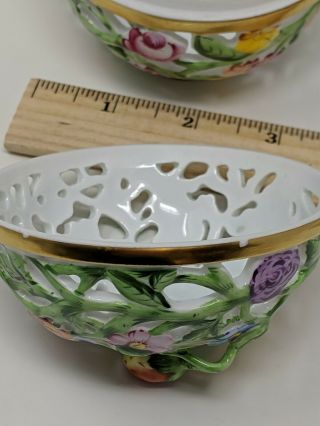 Vtg Herend Hungary Floral Hand Painted Strawberry Finial Pierced Porcelain Bowl 3