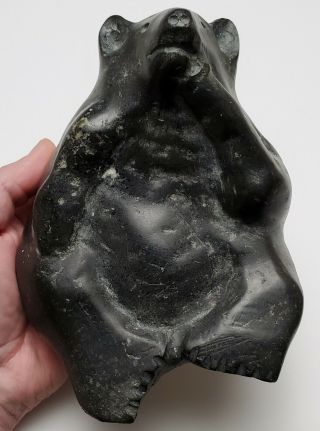 VINTAGE CANADA NATIVE INUIT ART CARVED STONE SCULPTURE OF A BEAR - SIGNED 5