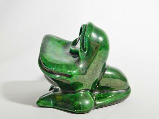 Vintage Retro Green Pottery Frog Figure Artist Signed Lona Yona Unknown Maker 2