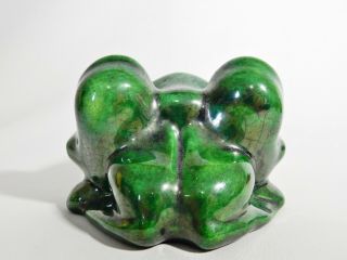 Vintage Retro Green Pottery Frog Figure Artist Signed Lona Yona Unknown Maker 3