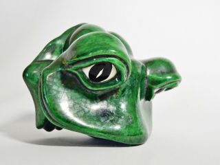 Vintage Retro Green Pottery Frog Figure Artist Signed Lona Yona Unknown Maker 5