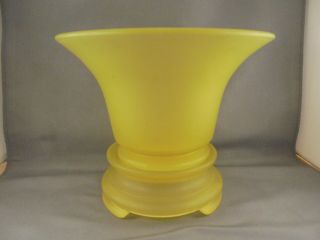 Vintage Tiffin Glass Vaseline Yellow Satin Flared Bowl W Stand
