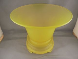 Vintage Tiffin Glass Vaseline Yellow Satin Flared Bowl w Stand 2
