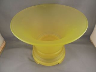 Vintage Tiffin Glass Vaseline Yellow Satin Flared Bowl w Stand 3