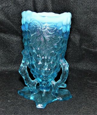Vintage Northwood Blue Opalescent Whimsey Grapevine Vase -