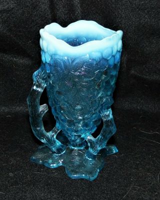 Vintage Northwood Blue Opalescent Whimsey Grapevine Vase - 2
