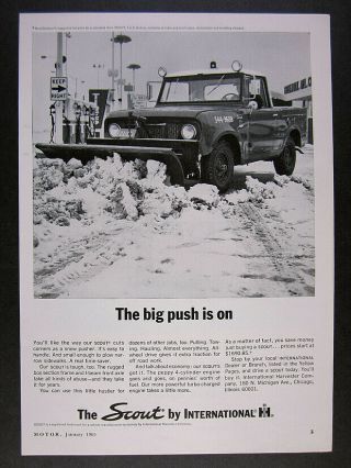 1965 International Harvester Scout Pickup Truck Plowing Snow Vintage Print Ad