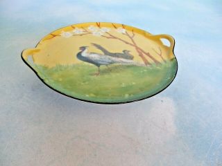 R.  S.  Germany Vintage Pierced Handles Small Round Dish Plate With Peacocks 7 