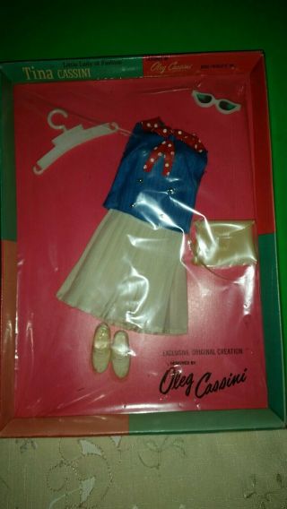 Rare Vintage Tina Cassini 12 " Doll White Pleated Skirt & Blue Vest Nrfb 3 Days