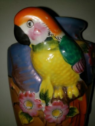 Vintage Porcelain Lusterware 3 - D Parrot Bird Wall Pocket Vase Figurine Japan 4