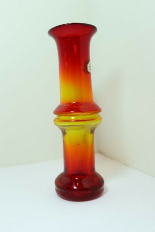 Vintage Blenko Handcrafted Vase Red Yellow Orange Bamboo Shape Pontil 4
