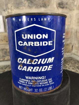 Vintage Miners Lamp Union Carbide 2 Pound Can Calcium Carbide Tin Metal Can