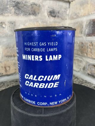 Vintage Miners Lamp Union Carbide 2 Pound Can Calcium Carbide Tin Metal Can 3