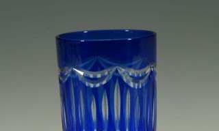 Lovely Czech Glass Vintage Cobalt Blue Cut to Clear 5 oz Bar Tumbler Geometric 2
