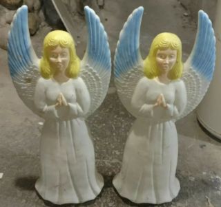 Vintage Set Of Two Angels Blow Mold Union 30 In