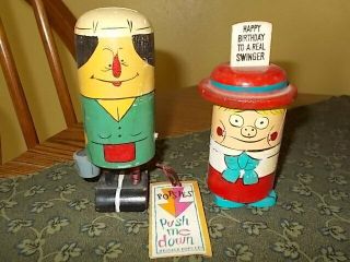 2 Rare Vintage Popsies Pride Creations Wooden Pop Up Novelty Figurines Risque