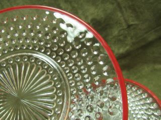 Vintage 1930 ' s Anchor Hocking Hobnail Depression Glass Lunch Plates Clear w/Red 3
