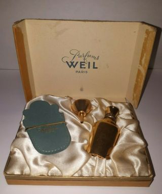 Vintage Weil Mini Perfume Bottle,  Funnel,  Suede Pouch,  Box