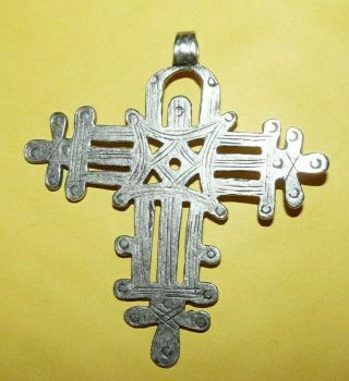 Vtg Native American Southwestern Sterling Silver " Cross " Pendant Signed " Alva "