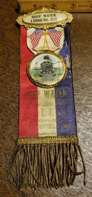 Vtg B Of Lf&e Railroad Fraternity Union Ribbon Button Pin Medal - Springfield (mo)
