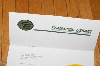 VTG CFL Edmonton Eskimo ' 85 Football Team Sticker w Hand Written Official Letter 2