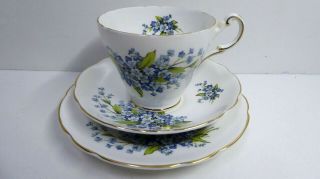 Vintage Regency English Bone China Violets Trio Teacup Cup Saucer Plate
