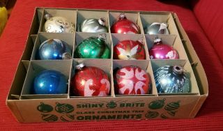 12 Vintage Shiny Brite Glass Christmas Tree Ornaments Box/ No Lid