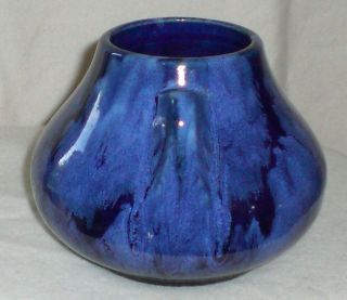 Vintage Brush McCoy Pottery Blue Onyx Glazed Squat Vase 3