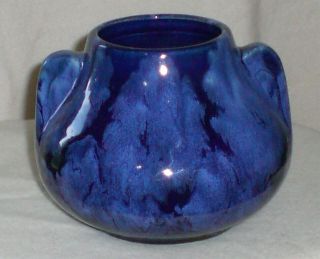 Vintage Brush McCoy Pottery Blue Onyx Glazed Squat Vase 4