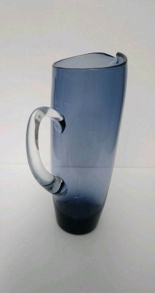 Blue Glass Water Jug Mid Century Modern Scandinavian Vintage Hand Blown Pontil 3