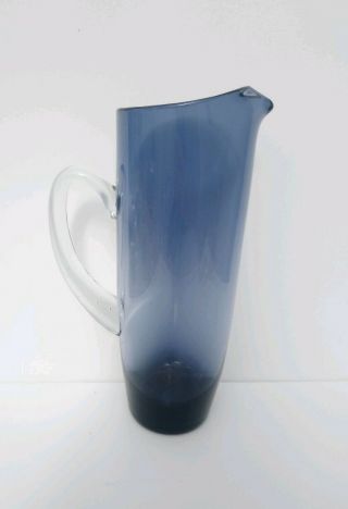 Blue Glass Water Jug Mid Century Modern Scandinavian Vintage Hand Blown Pontil 4
