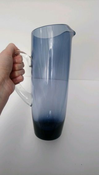 Blue Glass Water Jug Mid Century Modern Scandinavian Vintage Hand Blown Pontil 5