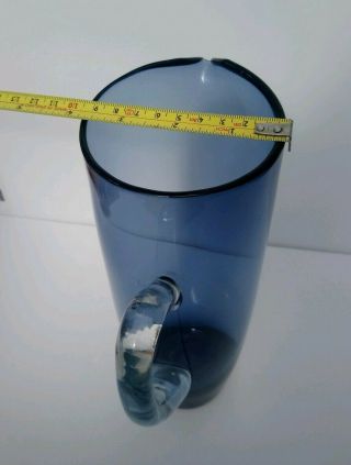 Blue Glass Water Jug Mid Century Modern Scandinavian Vintage Hand Blown Pontil 6