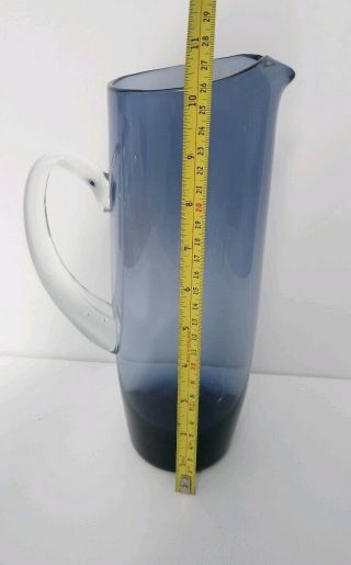 Blue Glass Water Jug Mid Century Modern Scandinavian Vintage Hand Blown Pontil 7
