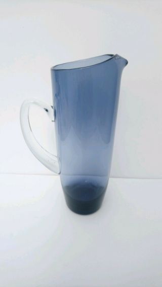 Blue Glass Water Jug Mid Century Modern Scandinavian Vintage Hand Blown Pontil 8