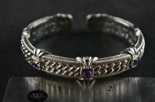 Vintage Sterling Silver Decorative Cuff Bracelet w Purple Stones - 47g 4