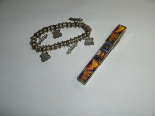 2 Vintage Route 66 Bracelets Silver Tone Charm & Miniature Photos 12 - Link